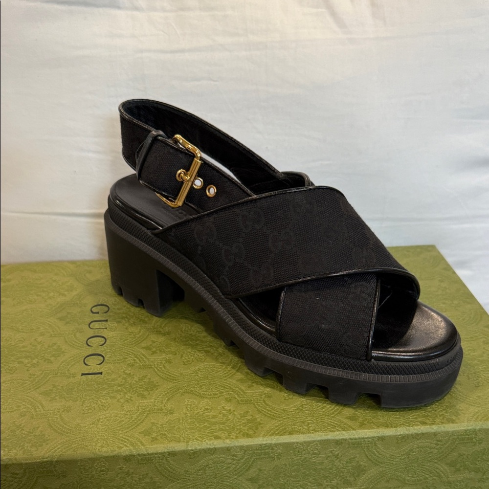Gucci Women's Black Chunky Logo Sandals